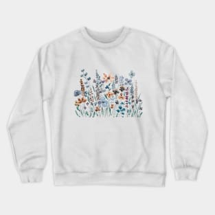 blue and brown wildflowers watercolor Crewneck Sweatshirt